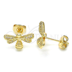 Arete Dormilona 02.156.0435 Oro Laminado, Diseño de Abeja, con Blanca Micro Pave, Pulido, Tono Dorado