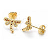Arete Dormilona 02.156.0396.5 Oro Laminado, Diseño de Libélula, con Micro Pave Granate y Blanca, Pulido, Tono Dorado