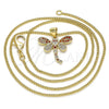 Collares con Dije 04.156.0297.1.20 Oro Laminado, Diseño de Libélula, con Granate and Blanca Micro Pave, Pulido, Tono Dorado (02 MM Thickness, 20 Inches Length)