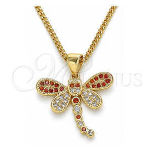 Collares con Dije 04.156.0297.1.20 Oro Laminado, Diseño de Libélula, con Granate and Blanca Micro Pave, Pulido, Tono Dorado (02 MM Thickness, 20 Inches Length)