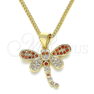 Collares con Dije 04.156.0297.1.20 Oro Laminado, Diseño de Libélula, con Granate and Blanca Micro Pave, Pulido, Tono Dorado (02 MM Thickness, 20 Inches Length)
