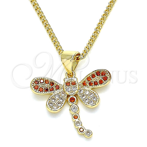 Collares con Dije 04.156.0297.1.20 Oro Laminado, Diseño de Libélula, con Granate and Blanca Micro Pave, Pulido, Tono Dorado (02 MM Thickness, 20 Inches Length)