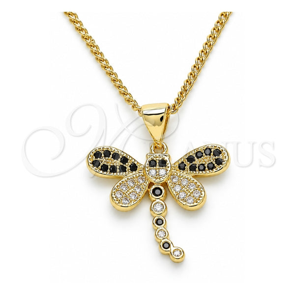 Collares con Dije 04.156.0297.3.20 Oro Laminado, Diseño de Libélula, con Micro Pave Negro y Blanca, Pulido, Tono Dorado (Grosor 02 MM, 20 Pulgadas de Largo)