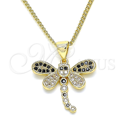 Collares con Dije 04.156.0297.3.20 Oro Laminado, Diseño de Libélula, con Negro and Blanca Micro Pave, Pulido, Tono Dorado (02 MM Thickness, 20 Inches Length)