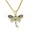 Collares con Dije 04.156.0297.3.20 Oro Laminado, Diseño de Libélula, con Negro and Blanca Micro Pave, Pulido, Tono Dorado (02 MM Thickness, 20 Inches Length)