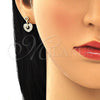 Juego de Arete y Dije de Adulto 10.156.0243 Oro Laminado, Diseño de Llave y Candado, con Blanca Micro Pave, Pulido, Tono Dorado