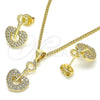 Juego de Arete y Dije de Adulto 10.156.0243 Oro Laminado, Diseño de Llave y Candado, con Blanca Micro Pave, Pulido, Tono Dorado