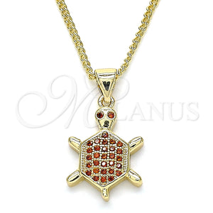 Collares con Dije 04.156.0298.20 Oro Laminado, Diseño de Tortuga, con Granate Micro Pave, Pulido, Tono Dorado (02 MM Thickness, 20 Inches Length)