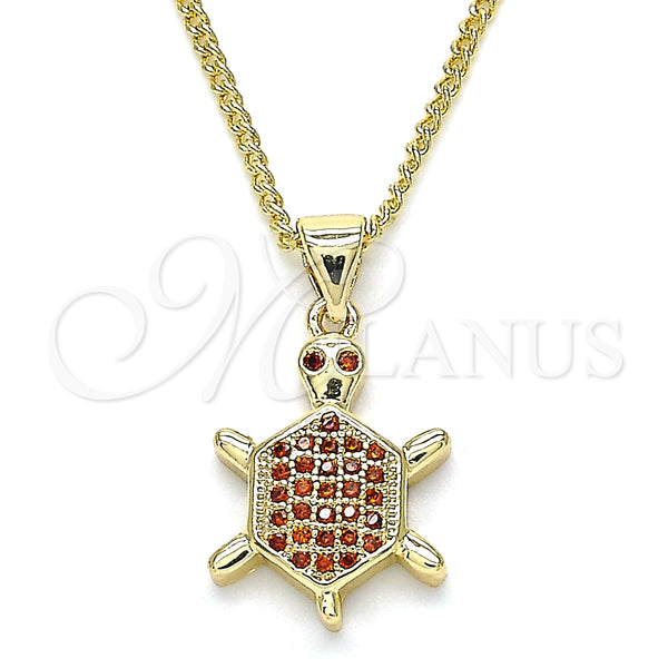 Collares con Dije 04.156.0298.20 Oro Laminado, Diseño de Tortuga, con Granate Micro Pave, Pulido, Tono Dorado (02 MM Thickness, 20 Inches Length)