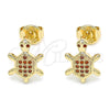 Arete Dormilona 02.156.0436 Oro Laminado, Diseño de Tortuga, con Granate Micro Pave, Pulido, Tono Dorado
