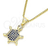 Collares con Dije 04.156.0298.1.20 Oro Laminado, Diseño de Tortuga, con Micro Pave Zafiro Azul y Blanca, Pulido, Tono Dorado (Grosor 02 MM, 20 Pulgadas de Largo)
