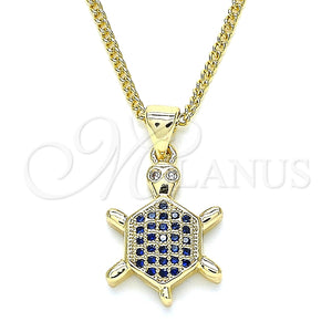 Collares con Dije 04.156.0298.1.20 Oro Laminado, Diseño de Tortuga, con Zafiro Azul and Blanca Micro Pave, Pulido, Tono Dorado (02 MM Thickness, 20 Inches Length)