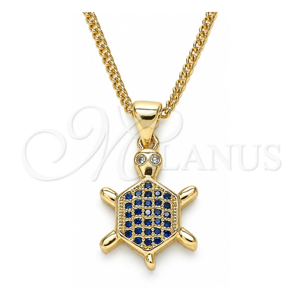 Collares con Dije 04.156.0298.1.20 Oro Laminado, Diseño de Tortuga, con Micro Pave Zafiro Azul y Blanca, Pulido, Tono Dorado (Grosor 02 MM, 20 Pulgadas de Largo)