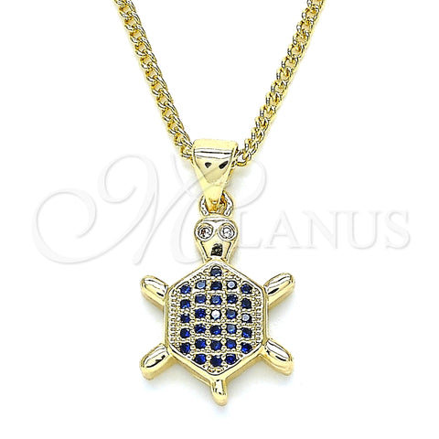 Collares con Dije 04.156.0298.1.20 Oro Laminado, Diseño de Tortuga, con Zafiro Azul and Blanca Micro Pave, Pulido, Tono Dorado (02 MM Thickness, 20 Inches Length)