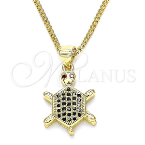 Collares con Dije 04.156.0298.2.20 Oro Laminado, Diseño de Tortuga, con Negro and Granate Micro Pave, Pulido, Tono Dorado (02 MM Thickness, 20 Inches Length)