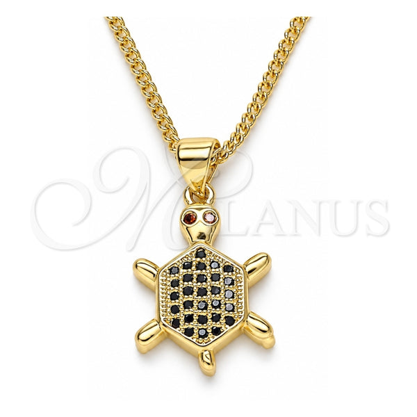 Collares con Dije 04.156.0298.2.20 Oro Laminado, Diseño de Tortuga, con Micro Pave Negro y Granate, Pulido, Tono Dorado (Grosor 02 MM, 20 Pulgadas de Largo)