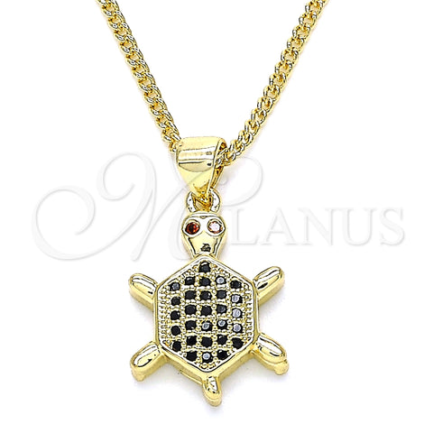 Collares con Dije 04.156.0298.2.20 Oro Laminado, Diseño de Tortuga, con Negro and Granate Micro Pave, Pulido, Tono Dorado (02 MM Thickness, 20 Inches Length)