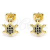 Arete Dormilona 02.156.0436.2 Oro Laminado, Diseño de Tortuga, con Negro and Granate Micro Pave, Pulido, Tono Dorado