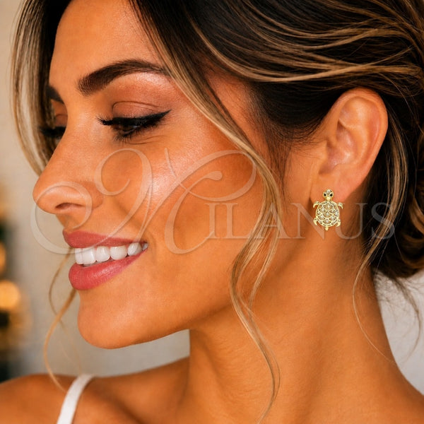 Arete Dormilona 02.156.0437 Oro Laminado, Diseño de Tortuga, con Blanca and Granate Micro Pave, Pulido, Tono Dorado