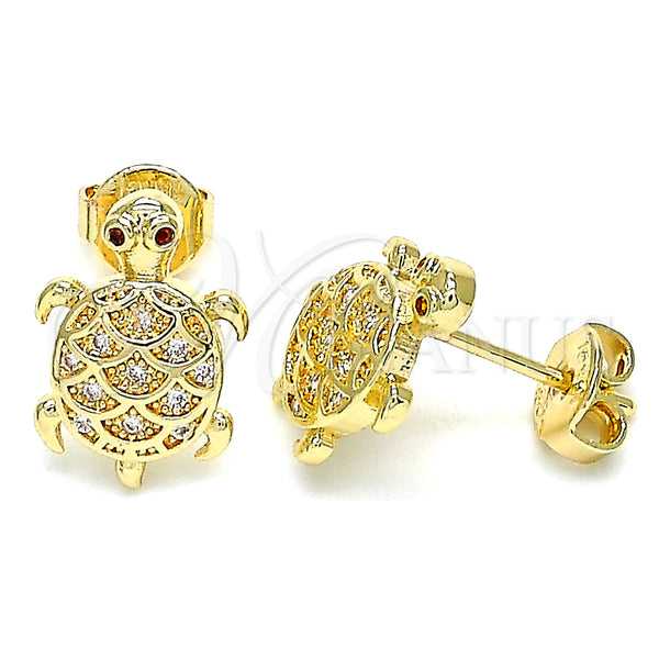 Arete Dormilona 02.156.0437 Oro Laminado, Diseño de Tortuga, con Blanca and Granate Micro Pave, Pulido, Tono Dorado