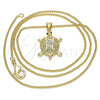 Collares con Dije 04.156.0299.20 Oro Laminado, Diseño de Tortuga, con Blanca Micro Pave, Pulido, Tono Dorado (02 MM Thickness, 20 Inches Length)