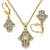 Juego de Arete y Dije de Adulto 10.316.0061 Oro Laminado, Diseño de Judaica y Mano de Dios, con Micro Pave Multicolor, Pulido, Tono Dorado