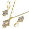 Juego de Arete y Dije de Adulto 10.316.0061 Oro Laminado, Diseño de Mano de Dios, con Multicolor Micro Pave, Pulido, Tono Dorado