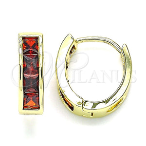 Argolla Huggie 02.316.0068.1.15 Oro Laminado, con Granate Micro Pave, Pulido, Tono Dorado