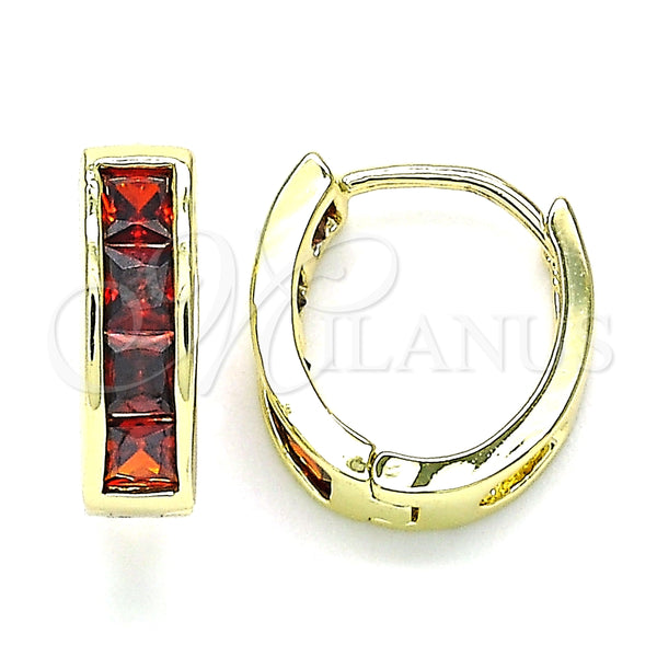 Argolla Huggie 02.316.0068.1.15 Oro Laminado, con Granate Micro Pave, Pulido, Tono Dorado