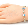 Pulsera Elegante 03.213.0018.4.08 Oro Laminado, Diseño de Ojo Griego, Esmaltado Turquesa, Tono Dorado (08 MM Thickness, 8 Inches Length)