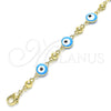 Pulsera Elegante 03.213.0018.4.08 Oro Laminado, Diseño de Ojo Griego, Esmaltado Turquesa, Tono Dorado (08 MM Thickness, 8 Inches Length)
