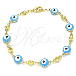 Pulsera Elegante 03.213.0018.4.08 Oro Laminado, Diseño de Ojo Griego, Esmaltado Turquesa, Tono Dorado (08 MM Thickness, 8 Inches Length)
