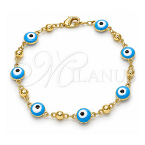 Pulsera Elegante 03.213.0018.4.08 Oro Laminado, Diseño de Ojo Griego, Esmaltado Turquesa, Tono Dorado (Grosor 08 MM, 8 Pulgadas de Largo)