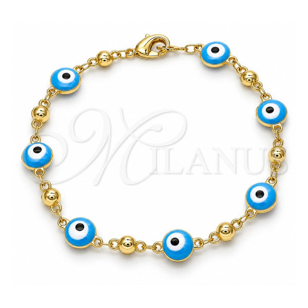 Pulsera Elegante 03.213.0018.4.08 Oro Laminado, Diseño de Ojo Griego, Esmaltado Turquesa, Tono Dorado (Grosor 08 MM, 8 Pulgadas de Largo)