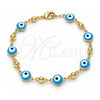 Pulsera Elegante 03.213.0018.4.08 Oro Laminado, Diseño de Ojo Griego, Esmaltado Turquesa, Tono Dorado (Grosor 08 MM, 8 Pulgadas de Largo)