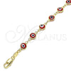 Rosario de Pulsera 09.63.0107.2.08 Oro Laminado, Diseño de Guadalupe y Ojo Griego, Resinado Rojo, Tono Dorado