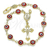 Rosario de Pulsera 09.63.0107.2.08 Oro Laminado, Diseño de Guadalupe y Ojo Griego, Resinado Rojo, Tono Dorado