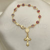 Rosario de Pulsera 09.63.0107.2.08 Oro Laminado, Diseño de Guadalupe y Ojo Griego, Resinado Rojo, Tono Dorado