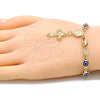 Rosario de Pulsera 09.63.0107.3.08 Oro Laminado, Diseño de Guadalupe y Ojo Griego, Resinado Azul, Tono Dorado