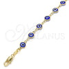 Rosario de Pulsera 09.63.0107.3.08 Oro Laminado, Diseño de Guadalupe y Ojo Griego, Resinado Azul, Tono Dorado