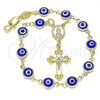 Rosario de Pulsera 09.63.0107.3.08 Oro Laminado, Diseño de Guadalupe y Ojo Griego, Resinado Azul, Tono Dorado