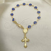Rosario de Pulsera 09.63.0107.3.08 Oro Laminado, Diseño de Guadalupe y Ojo Griego, Resinado Azul, Tono Dorado