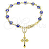 Rosario de Pulsera 09.63.0107.3.08 Oro Laminado, Diseño de Guadalupe y Ojo Griego, Resinado Azul, Tono Dorado