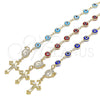 Rosario de Pulsera 09.63.0107.4.08 Oro Laminado, Diseño de Guadalupe y Ojo Griego, Resinado Azul claro, Tono Dorado