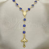 Rosario Mediano 09.63.0107.3.18 Oro Laminado, Diseño de Guadalupe y Ojo Griego, Resinado Azul, Tono Dorado