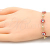 Collar y Pulsera 06.213.0008 Oro Laminado, Diseño de Ojo Griego, Esmaltado Rojo, Tono Dorado