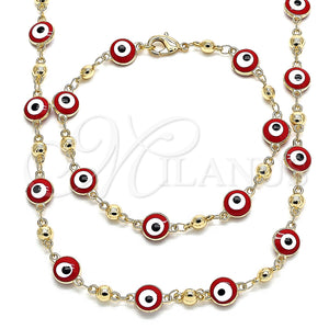 Collar y Pulsera 06.213.0008 Oro Laminado, Diseño de Ojo Griego, Esmaltado Rojo, Tono Dorado