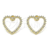 Arete Dormilona 02.156.0439 Oro Laminado, Diseño de Corazón, con Blanca Micro Pave, Pulido, Tono Dorado