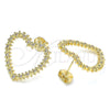Arete Dormilona 02.156.0439 Oro Laminado, Diseño de Corazón, con Blanca Micro Pave, Pulido, Tono Dorado