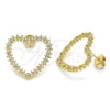 Arete Dormilona 02.156.0439 Oro Laminado, Diseño de Corazón, con Blanca Micro Pave, Pulido, Tono Dorado